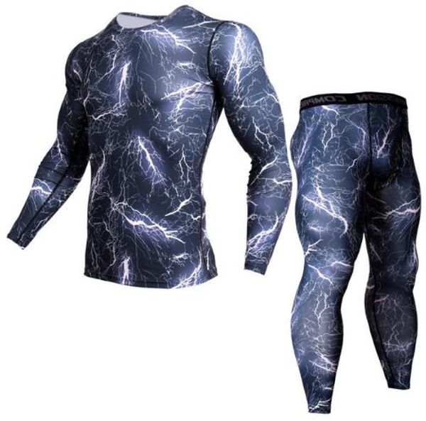 

2020 mens jogging suits camo running sets men rashgard gym clothing men fitness tight sport shirt leggings compression shirt, Black;blue