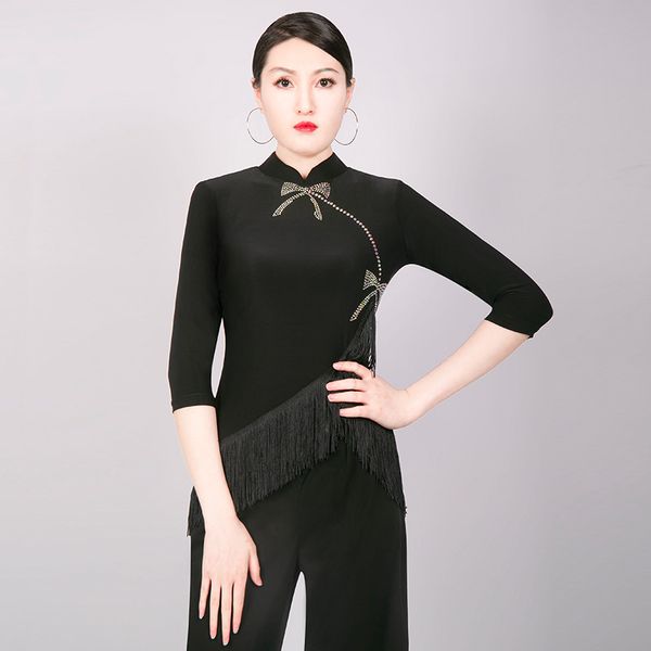 

new latin dance practice costumes women ballroom dance performance clothing tassel, Black;red