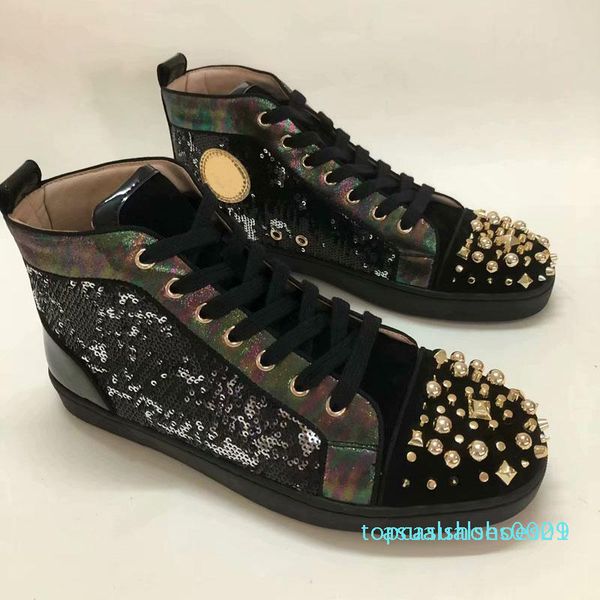 

designer shoes sneakers red is bottom high spikes flats shoes for men womens leather sneakers lace-up casual shoes with dust bag at01, Black