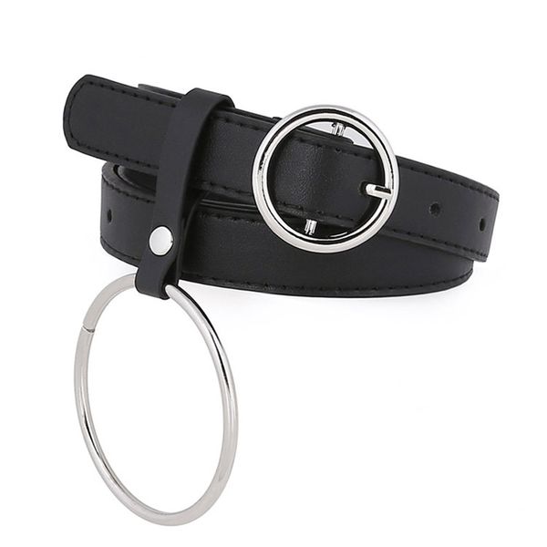 

jxqbsydk belts for women fashion large ring design pin buckle female belts imitation leather pu for women 2020, Black;brown