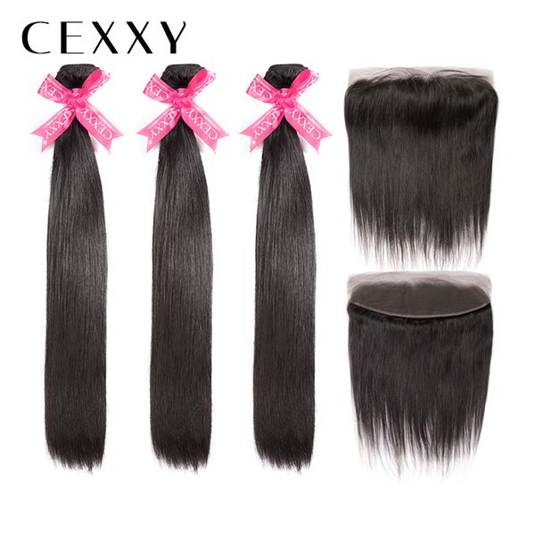

[cexxy] onecut hair straight 8-32 inch p indian virgin hair natural color straight bundles with frontal human hair weave bundles, Black;brown