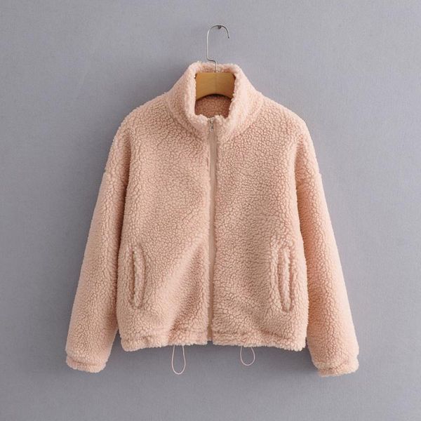 

faux fur teddy bear coat women autumn winter pink coat jacket fashion thick pockets outerwear turtleneck fluffy fur short, Black