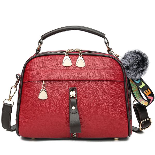 

women shoulder bags 2020 crossbody bag for women handbag pu leather full moon candy color cute fur ball shell shape bag red sac