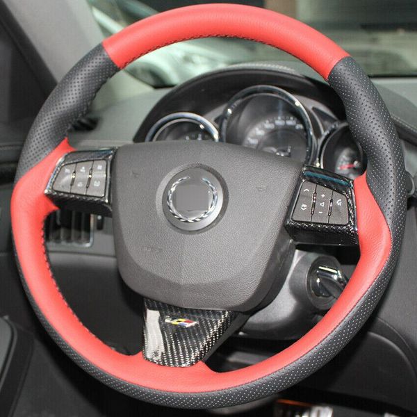 

black redleather hand-stitched car steering wheel cover for cadillac ats cts