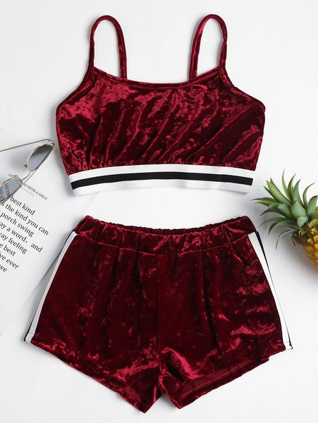 

ueua1 women's two-piece gold velvet suspender and sling 2020 women's two-piece gold velvet suspender and shorts sling ribbon short, Camo