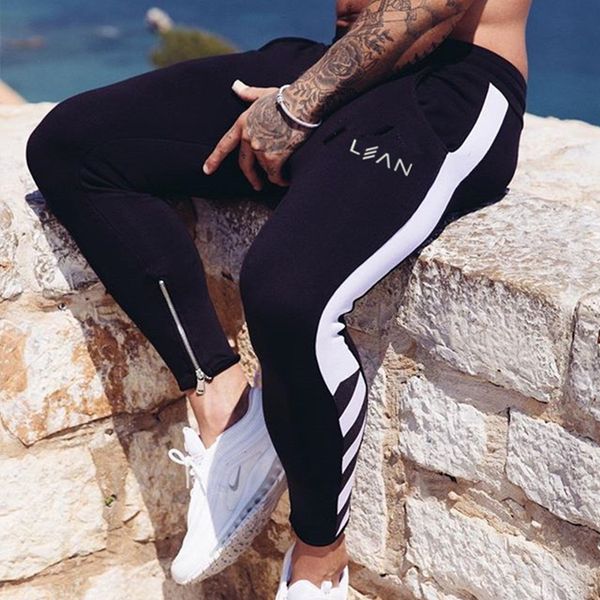 

2020 autumn jogging running pants men striped gym fitness training pants slim sport pencil trousers sports leggings sweatpants, Black;blue