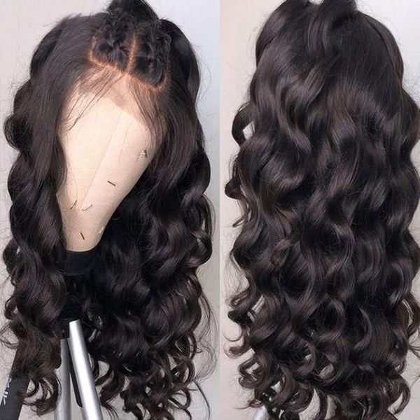 

indian deep wave human hair wig 360 lace frontal wig 150% 180% density with baby hair pre-plucked remy natural wig for women, Black