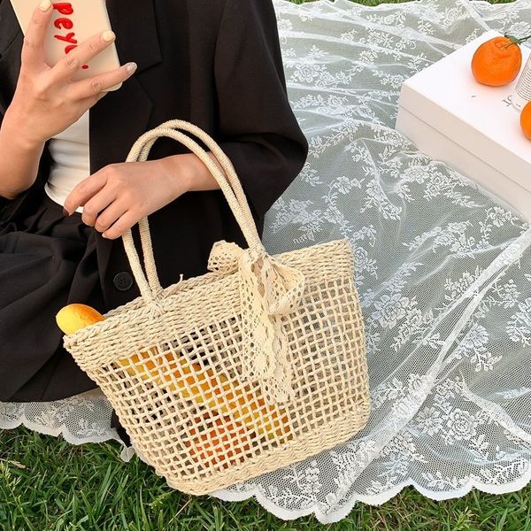 

yyhqd ins women's simple and elegant hollow mesh woven korean style popular large capacity fashionable straw woven portable ins style w