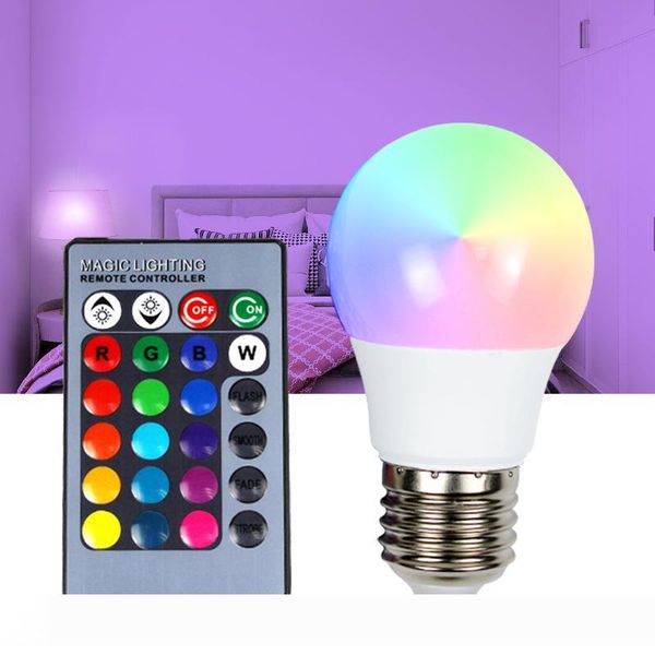 

led rgb light bulb e27 3w 5w a50 a60 pc bulbs with ir remote control 220v lampada 16 color changing