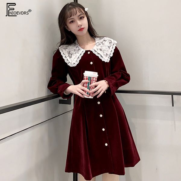

2020 spring winter basic mini dresses women little black dress a line cute sweet girls patchwork mesh lace button shirt dress, Black;gray