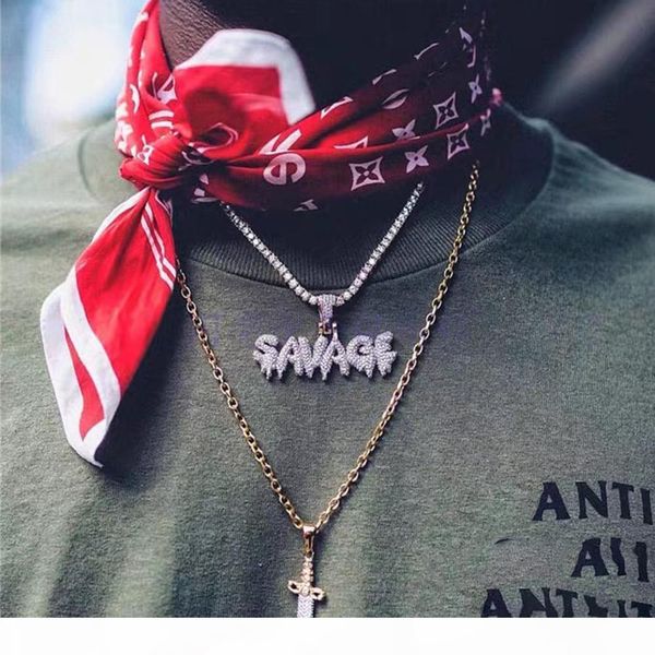 

k hip hop savage ожерелье iced out full циркон золото серебро цвет покрыл мужчина halloween party подарок ювелирных изделий, Silver