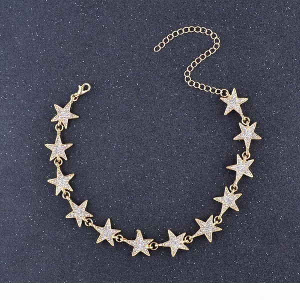 

fashion crystal stars link chain choker necklace trendy luxury rhinestones neck collar necklace jewelry, Silver