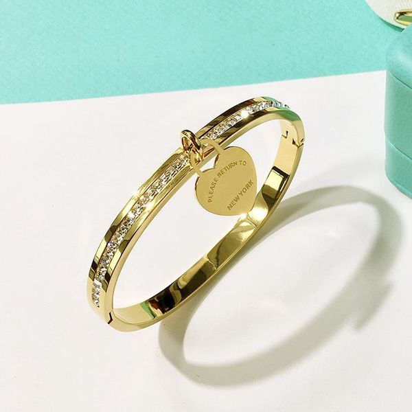 

316l titanium steel punk bracelet with square diamonds and heart for women bangle women wedding gift night club jewelry ps5257