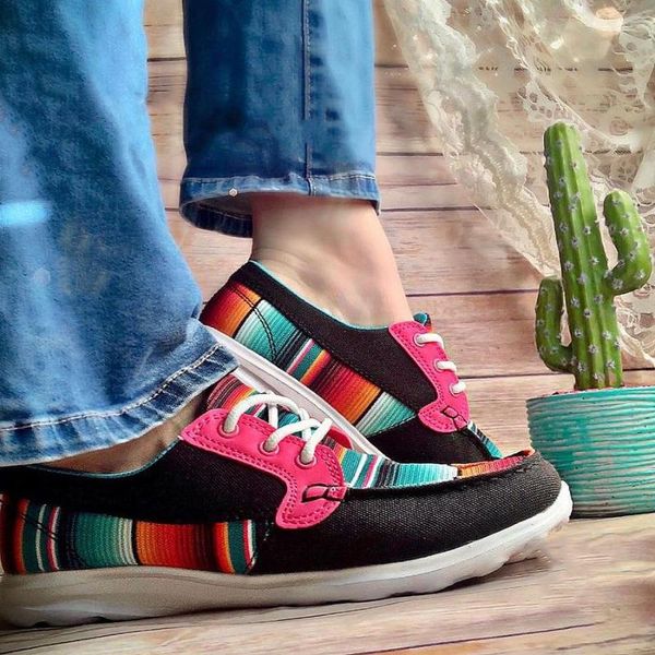 

rainbow colorful printing women flats shoes lace up spring autumn walking snakers breathable students walking shoes, Black