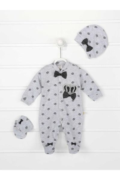 

gray king crowned male baby 3 pcs rompers, White