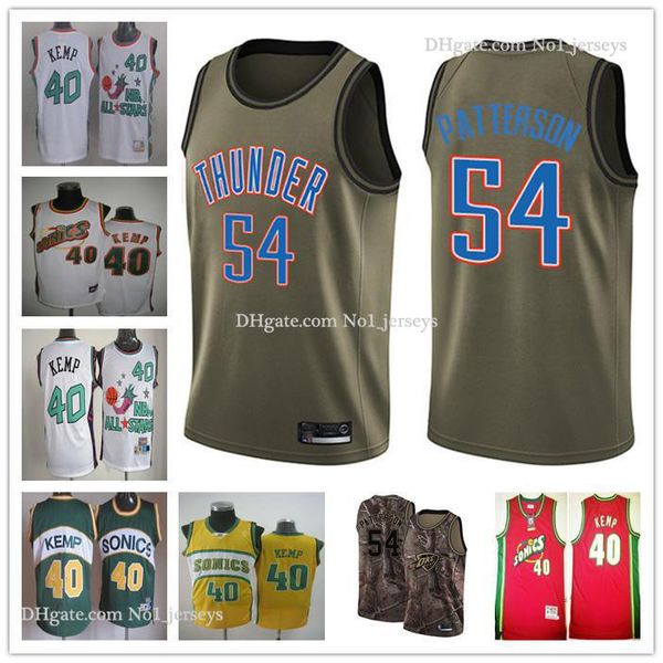 

custom men's youth oklahoma city thunder 40 shawn kemp 54 patrick patterson red throwback basketball edition nba jersey, Black