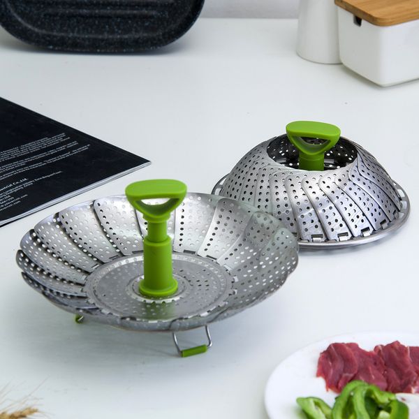 Großhandel Dish Steamer Kochgeschirr Dämpfen Lebensmittelkorb Mesh Edelstahl Dampfgarer Klapp Lebensmittel Obst Gemüse Dampfkocher Küche Kochutensilien