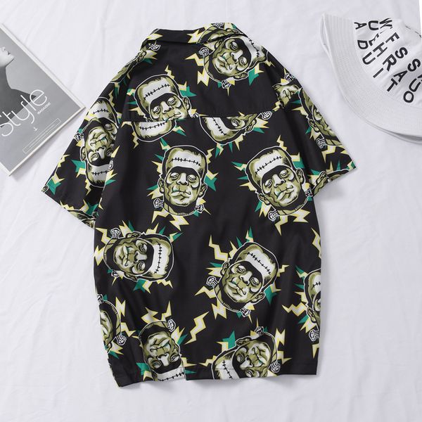 

casual frankenstein printed short sleeve shirt street hawaii beach oversize women fashion shirts for men cx200801, White;black