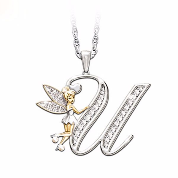 

popular exquisite fashion 925 silver 18k gold two color flower fairy necklace letter pendant unique creative gift cne fast shipping