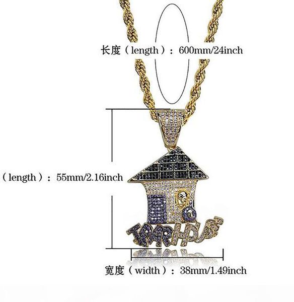 

y trap house pendant gold iced out pendant micro pave cubic zircon hip hop pendant necklace for men women gifts, Silver