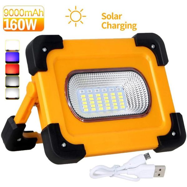 

160w portable led work light solar work lights 15000lm cob flood light 6000mah power bank with magnetic base for car repairing