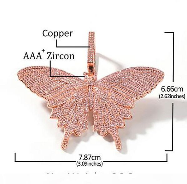 

14k iced out розовая бабочка ожерелье bling bling micro pave кубический циркон кулон рождество партии ювелирных изделий, Silver