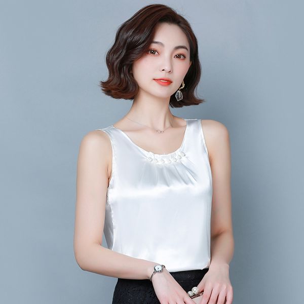 

elegant beaded round neck silk beaded coat shirt satin camisole women's slimming sleeveless outerwear professional bottoming shirt, Camo