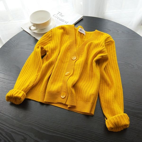 

soft glutinous skin-friendly texture pit striped sweater v-neck knitted cardigan women's 2020 autumn short slim fit sweater top, White