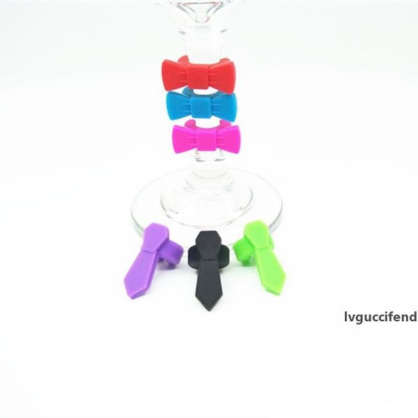 

6pcs/set = 3pcs bow 3pcs tie wine cup recognizer creative party dedicated silicone wine glass marker