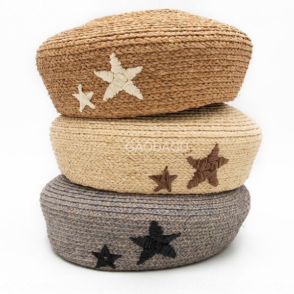 

new breathable five-pointed star fashion all-match beret straw braid beret lafite straw hat mori girl literary hat, Blue;gray