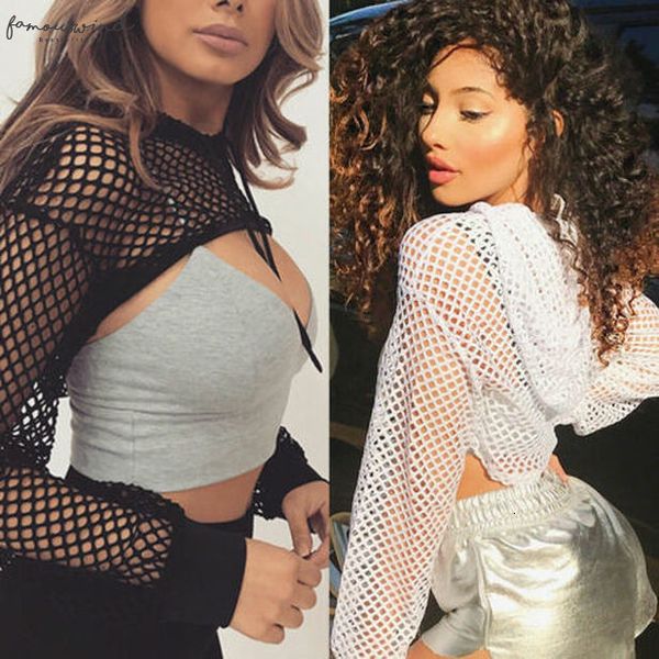 

2020 long sleeve fishnet shirts womens sheer cover ups hooded summer ladies hollow out pullovers beach blouse, White