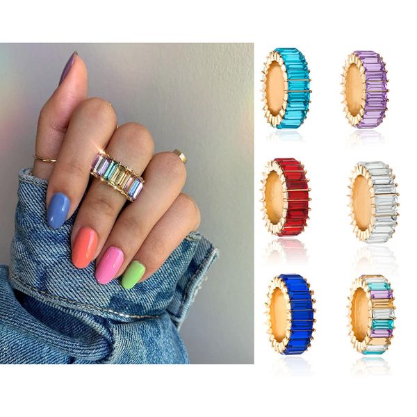 

simple chic geometric band rings acrylic colorful square crystal zircon ring for girls fashion jewelry accessories, Silver