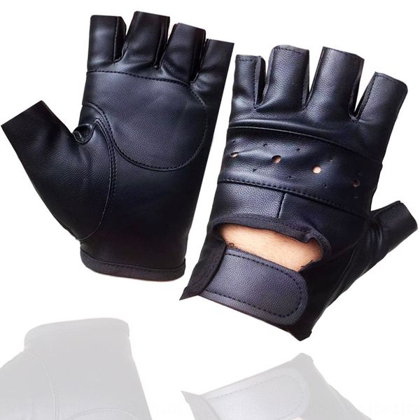 

men's half finger leather gloves street half finger thin pu performance women's dance dance imitation leather gloves, Black