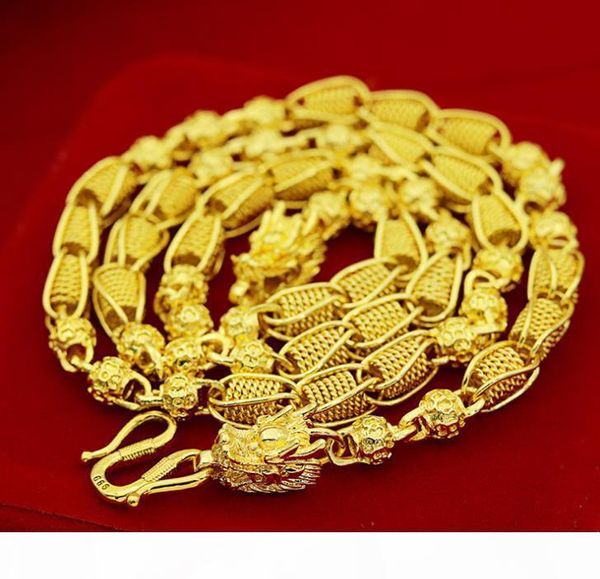 

веская тяжелый! транспорт шарик 48g 24k дракон real yellow solid gold мужского ожерелье снаряженных цепей 5мм ювелирных изделия мятного знак, Silver