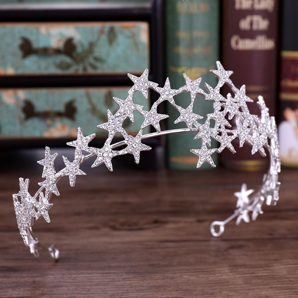 

stars bride wedding head rhinestone crown tiara handamade bridal hair jewelry y200727, White;golden