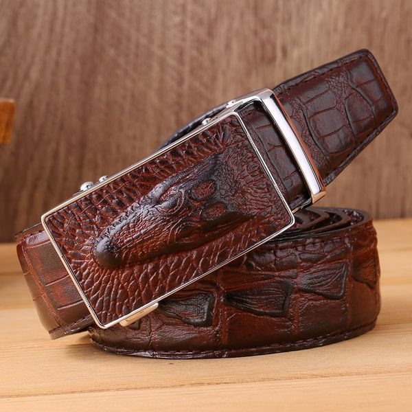 

all-match crocodile all match waistband men's automatic buckle real belt belt pure cowhide lengthened waistband, Black;brown