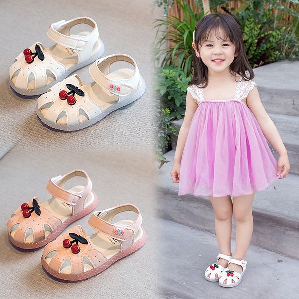 

girls' summer 2020 new cherry girls' baotou princess shoes korean soft bottom and sandals baby sandals, Black;red