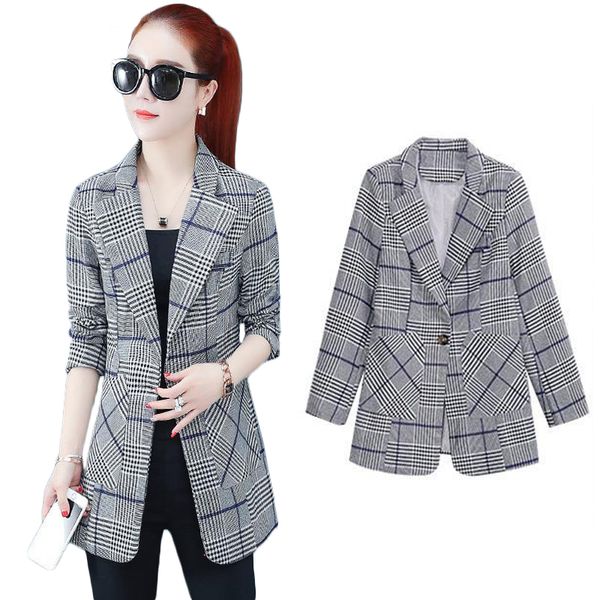 

peonfly vintage повседневная плед blazer способа женщин одной кнопки офис дамы пальто куртки ударная воротник с длинными рукавами blazer, White;black