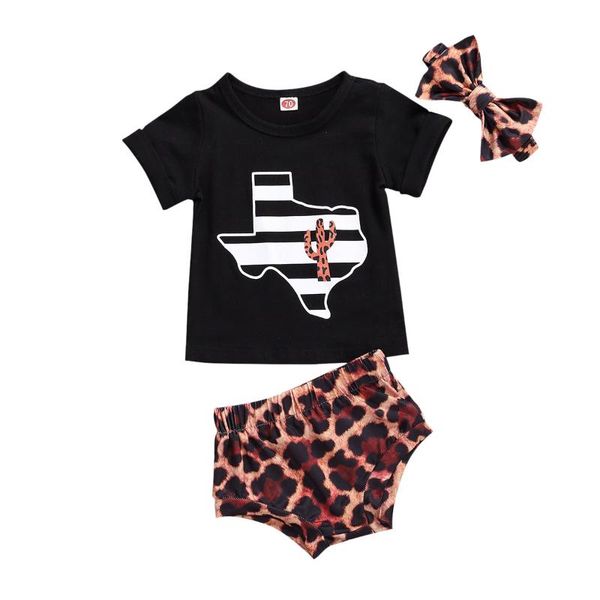 

clothing sets kids girl shirt summer shorts suit cactus printed o-neck short sleeve casual headband 3pcs outfit, White