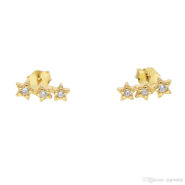 

triple tiny star stud earring for girl 925 sterling silver minimal delicate jewelry, Golden;silver