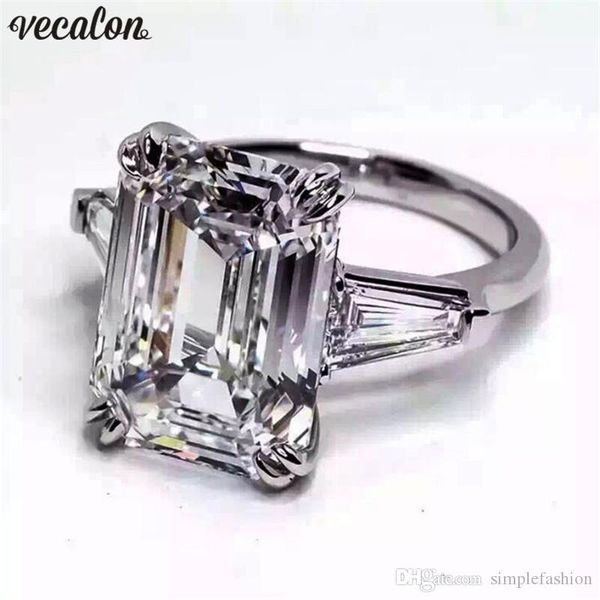 

vecalon luxury jewelry 100% real 925 sterling silver ring 4ct 5a zircon cz engagement wedding band rings for women bridal bijoux, Slivery;golden
