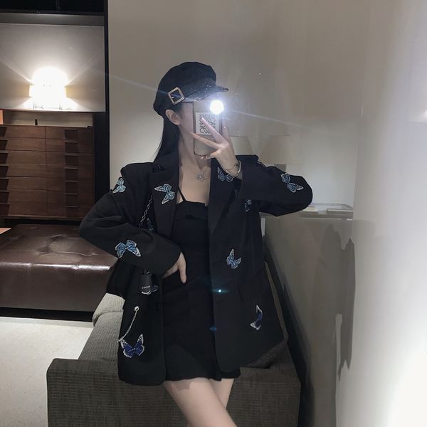 

autumn 2020 women's new butterfly embroidered chain suit jacket women, Black