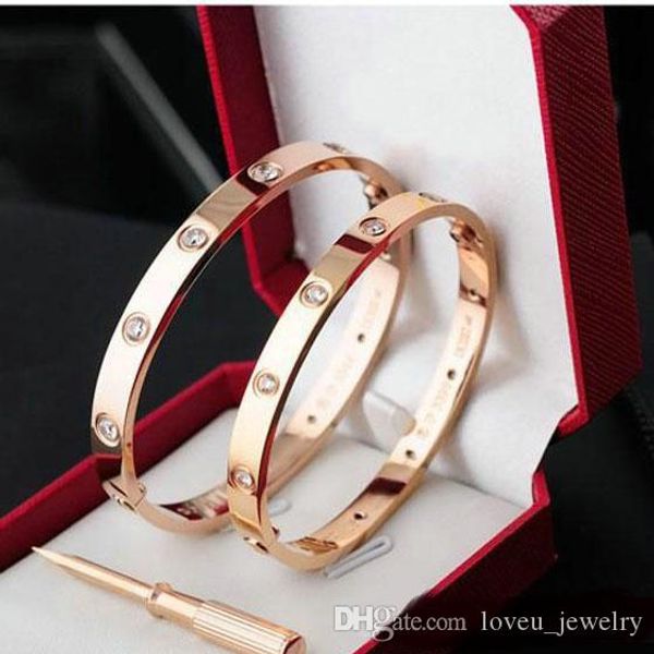 

cuff jewelry women rose love bracelet bangles with stone 316l stainless steel men screwdriver bracelets couple screw jewelry, White