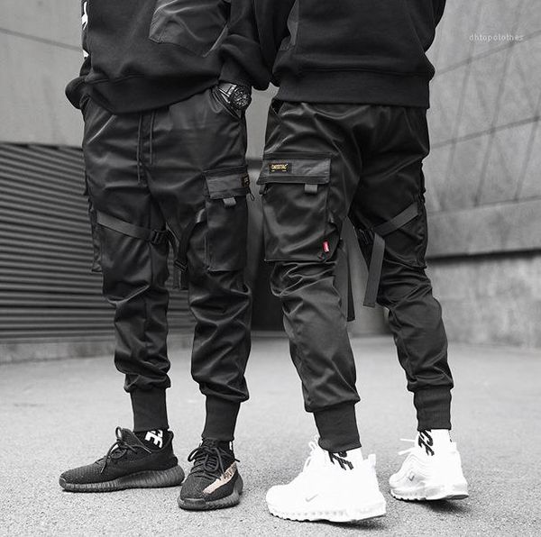 

men's pants side pockets hip hop patchwork cargo fashion trousers1, Black