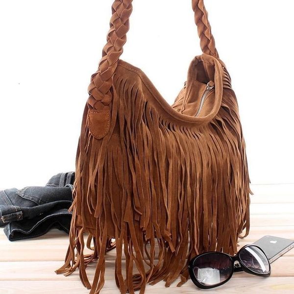 2020 Faux Wildleder neueste heiße Mode Massive Scrub Faux Pelz Frauen Trending Kreuz Körpertasche Quaste Wildleder Fringe Messenger Schulter Handtasche