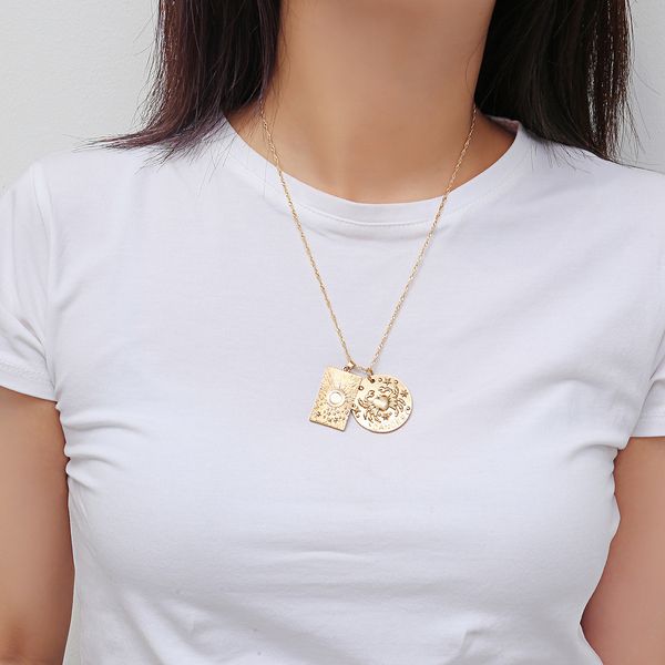 

простой винтаж резные себе монет ожерелье лицо богини девы марии rose angel long chain necklace женщины, Silver