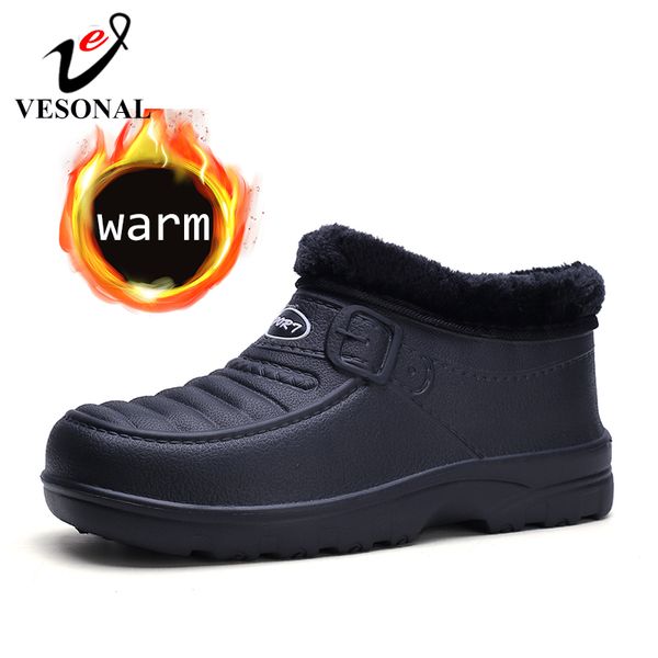 

vesonal 2020 short winter snow boots men shoes ankle with fur plush warm male casual boot footwear home house, Black