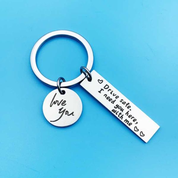 

stainless steel drive safe letter keychain i need you here with me key ring car key chain for lovers couple gifts, Silver