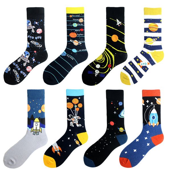 

cartoon cotton skate cool casual space alien planet universe socks women men streetwear funny socks kawaii short happy, Black