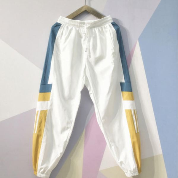 

mens pants with panelled pattern drawstring sport pants casual nine points sweatpants asian size m-4xl, Black